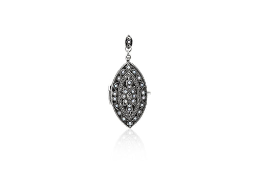 Silver Marcasite And Fresh Water Pearl Locket-Pendant