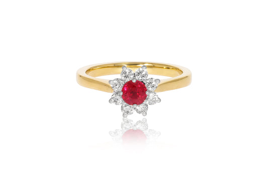 18ct Yellow Gold Diamond and Ruby Ring