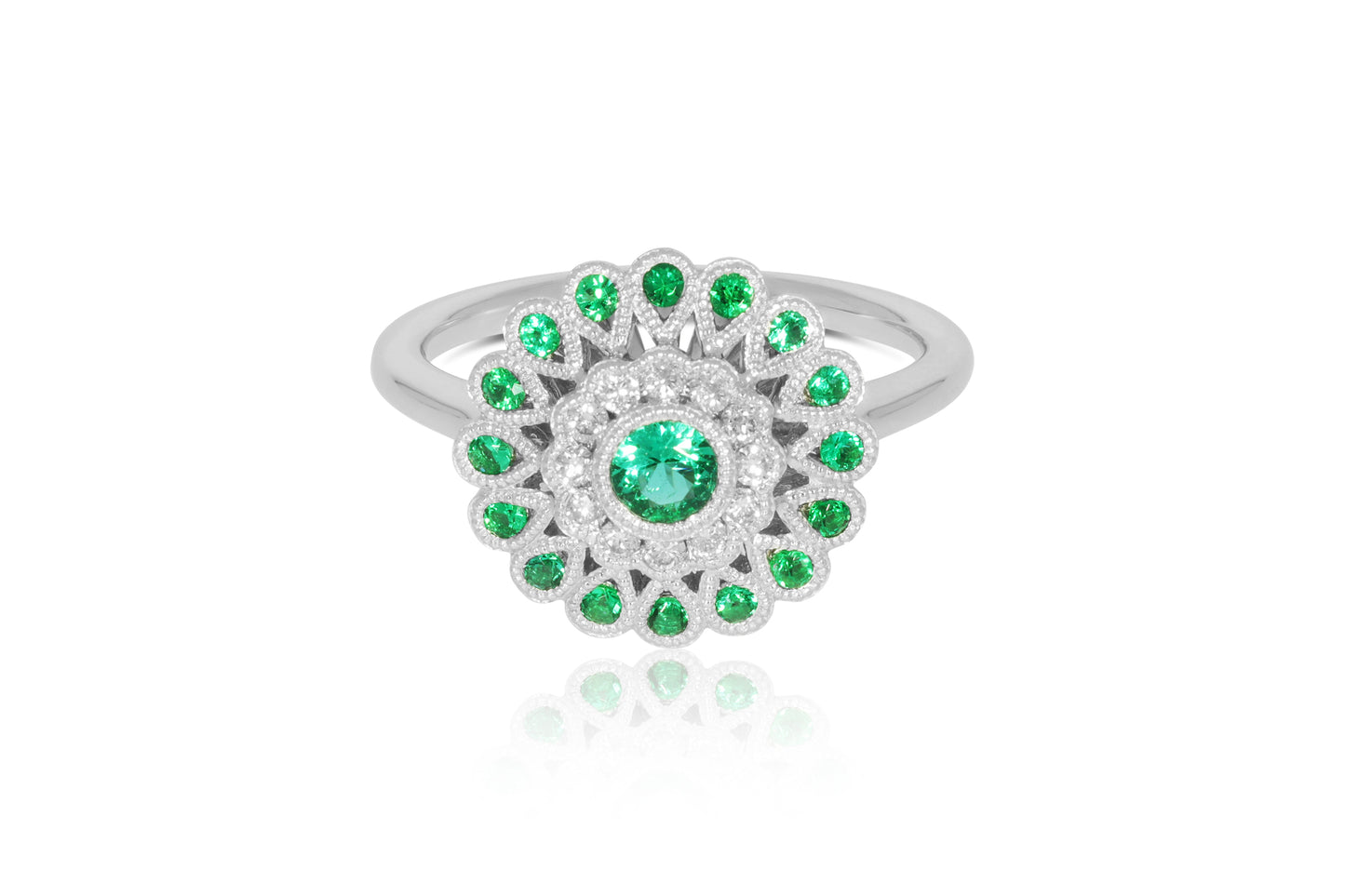 Platinum Emerald and Diamond Ring