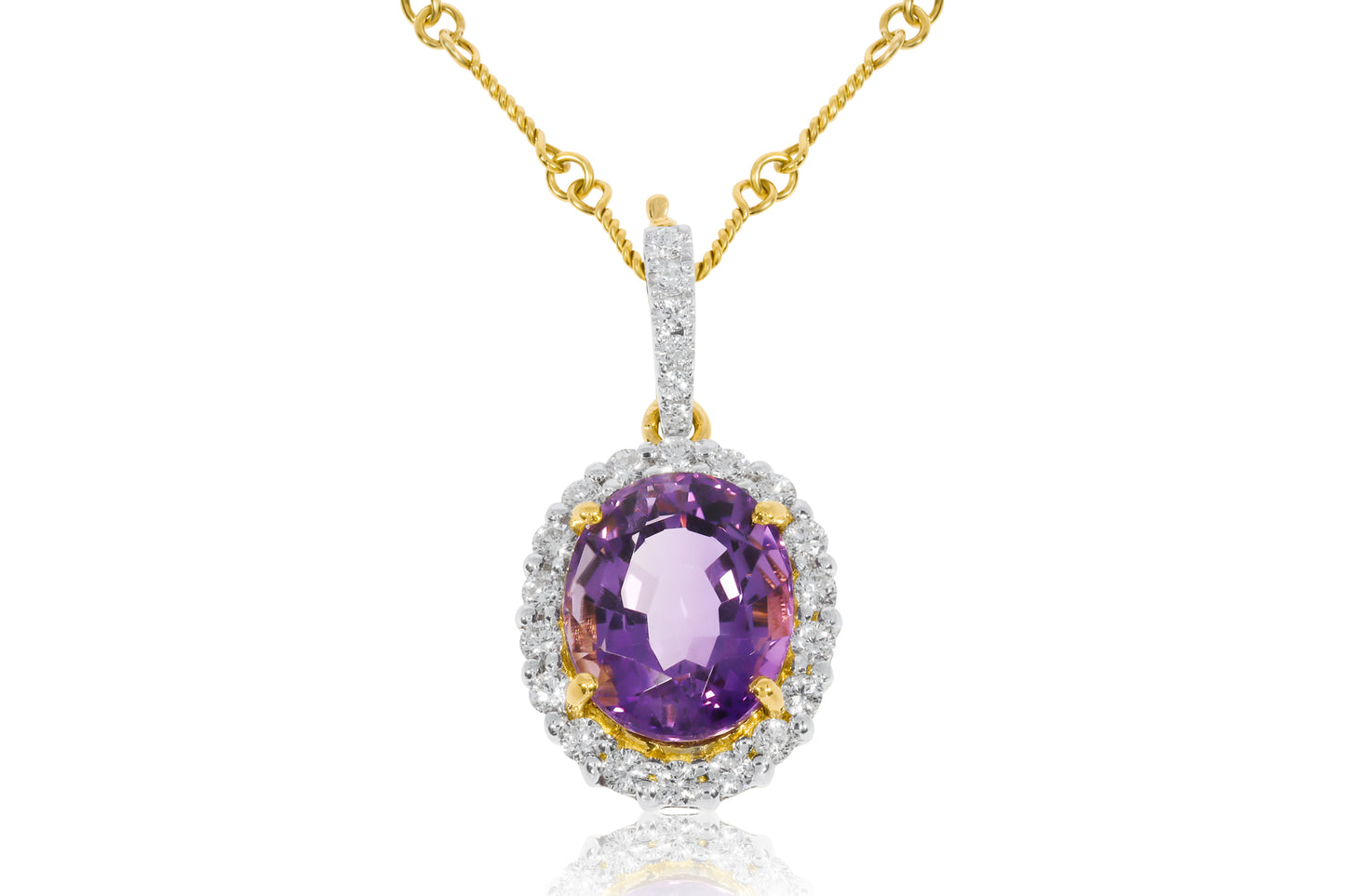 18ct Yellow Gold Amethyst and Diamond Necklace